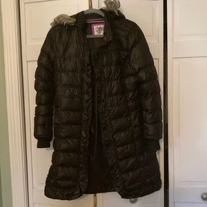 Justice Long Black Puffer Winter Jacket - Size 16